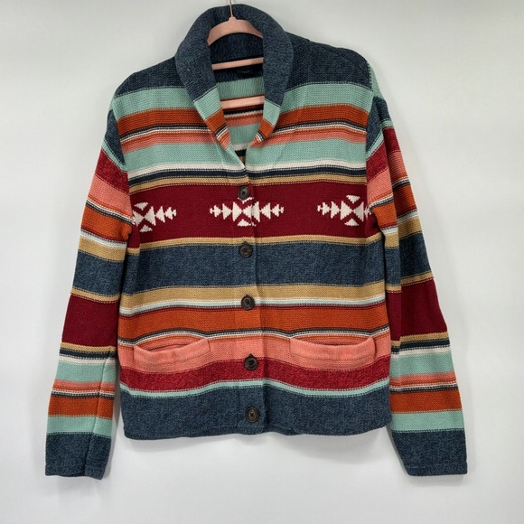 Pendleton Sweaters - Pendleton Blue and Orange Striped Sweater cardigan button down